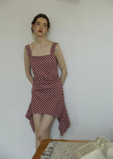 Ruby Picnic Check Dress | Vintage Asymmetrical Gingham Sleeveless Dress