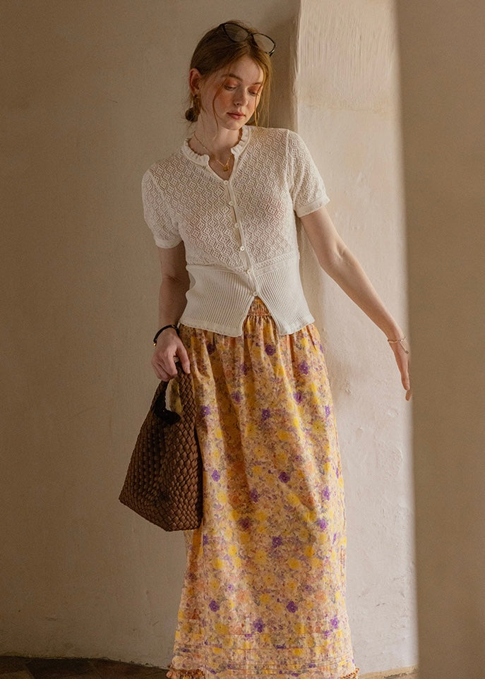 April Lace Knit Blouse | Romantic White Crochet Cotton Cardigan Top(2COLOR)