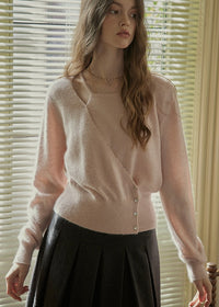 Romantic Wrap Button Knit Cardigan(2COLOR)