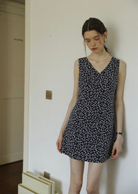 Midnight Daisy Mini Dress | Vintage Navy Floral Sleeveless Dress