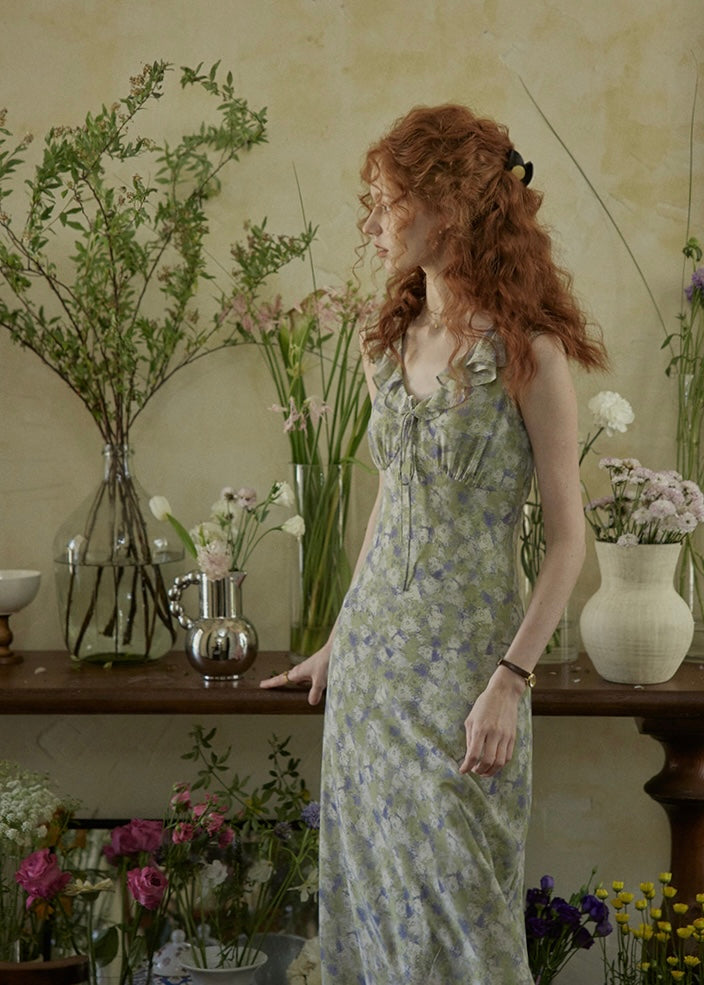 Morning Herb Garden Floral Ruffle Dress