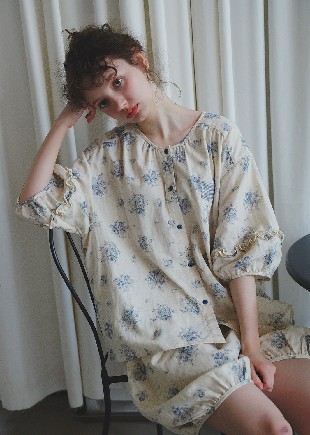 Blue Breeze Cotton Gauze Pajama Set Floral Loose Fit Summer Homewear