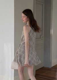 Sable Check Halter Wrap Mini Dress