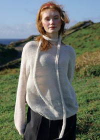 Vintage Tie Neck Open Knit Long Sleeve Sweater