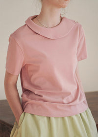 Morning Collar Knit Top Soft Vintage Short Sleeve Tee(2COLOR)