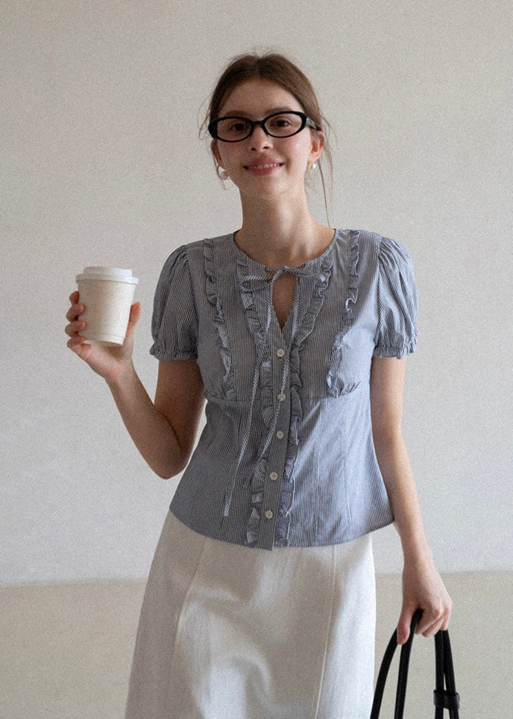 Mirelle Ribbon Frill Vintage Stripe Blouse
