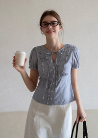 Mirelle Ribbon Frill Vintage Stripe Blouse