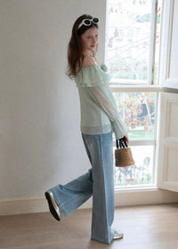 Lumière Mint Off-Shoulder Ruffle Blouse