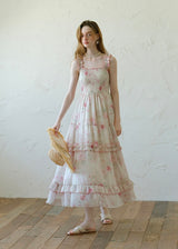 Rosette Waltz Tiered Floral Smocked Strap Dress