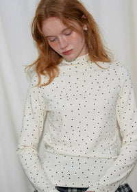 Cream Polka Dot Turtleneck Long Sleeve Top