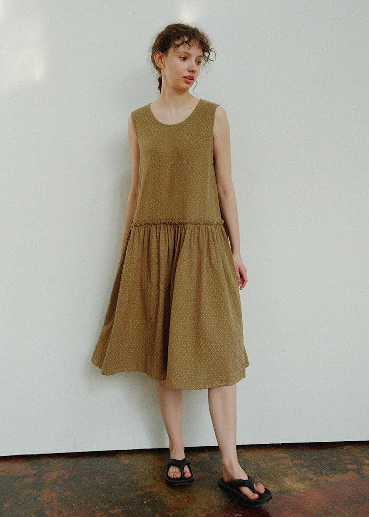 Muted Earth Reverie Cotton Sleeveless Nightdress