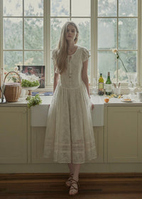 Ethereal Linen Embroidered Waistline Dress