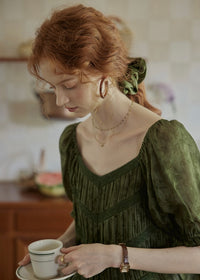 Château Garden Pintuck Blouse | Vintage Dark Green Peplum Top