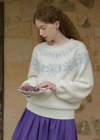 Snowfall Nordic Fair Isle Fuzzy Knit Sweater(2COLOR)