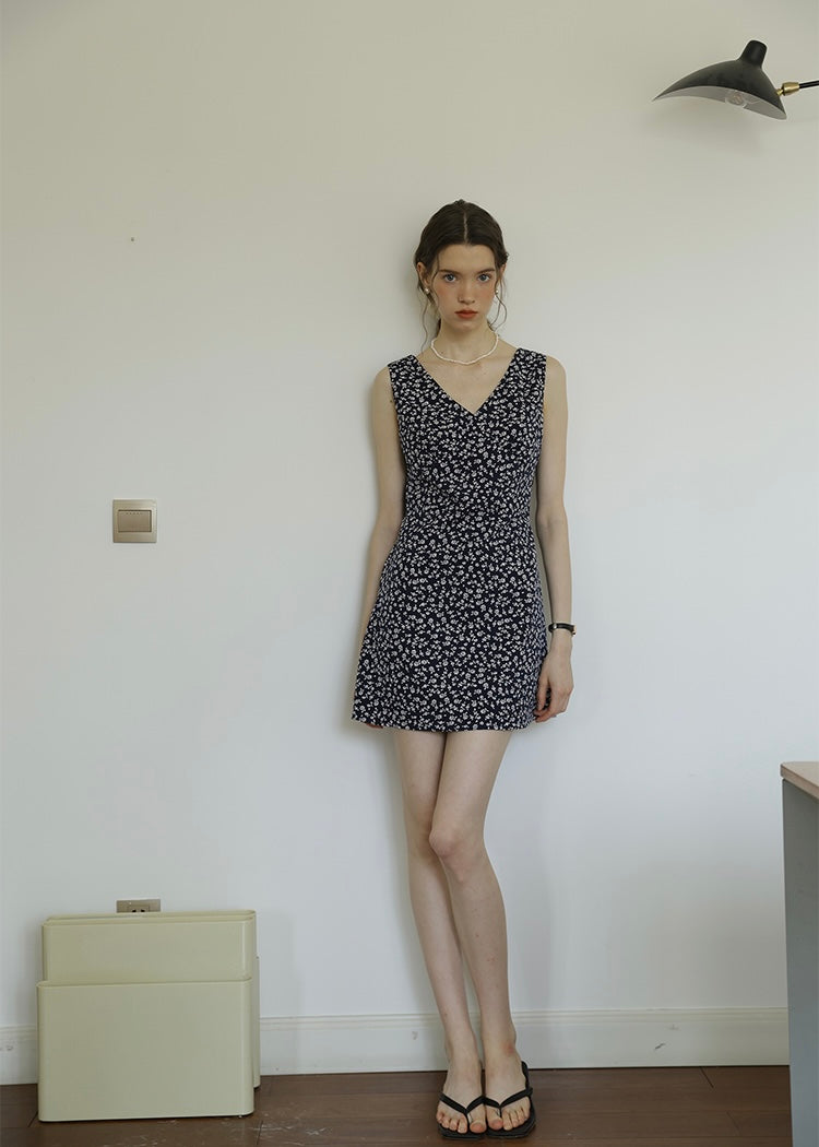 Midnight Daisy Mini Dress | Vintage Navy Floral Sleeveless Dress
