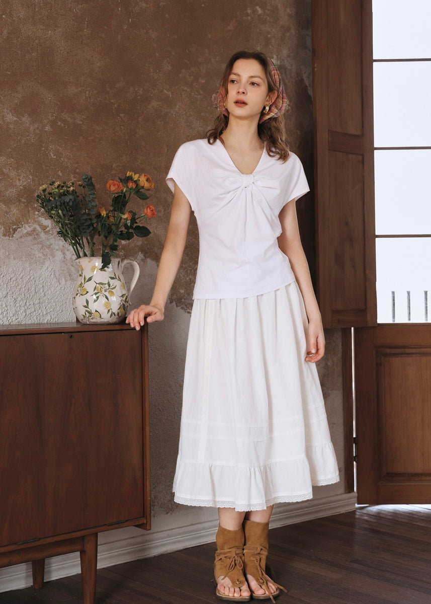 Éloise Ribbon Front Top | Soft T-Shirt for Summer(3COLOR)