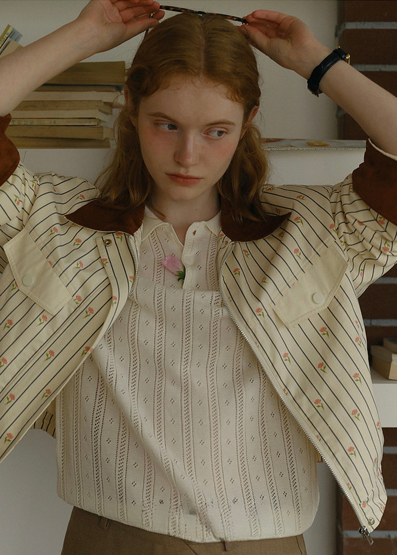 Private Collection Contrast Collar Floral Stripe Jacket