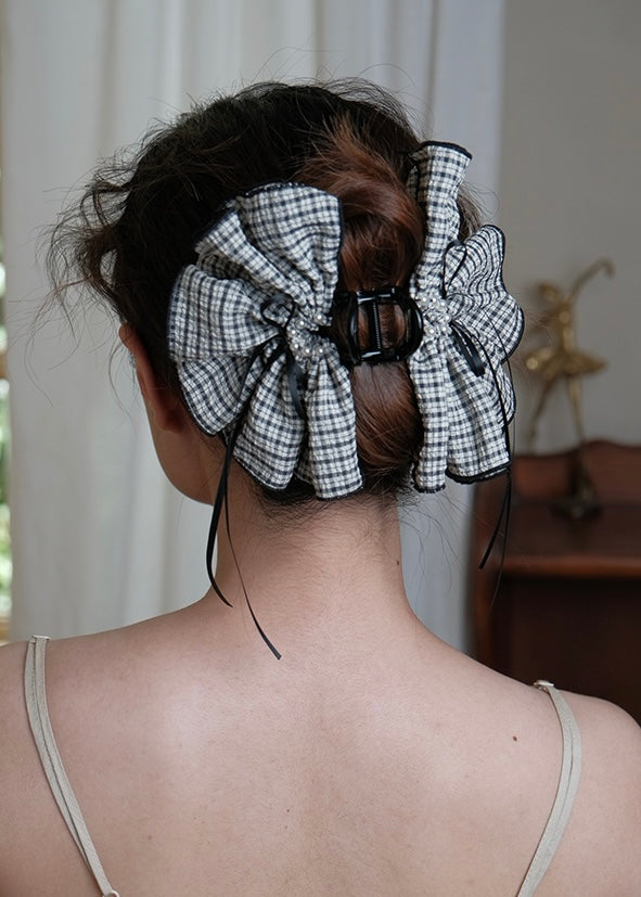 Lunette Check Ribbon Claw Clip Vintage Hairpin