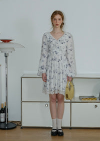 Morning Lace White Blue Floral Vintage Ruffle Bloom Dress