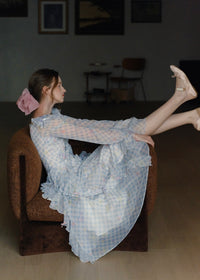 Pastel Ribbon Days Dress | Vintage Gingham Ruffle Long Dress