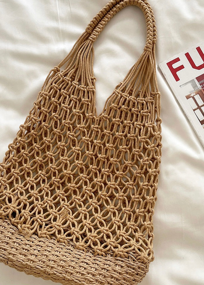 Natural Woven Straw Net Beach Tote Bag
