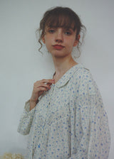 Blue Floral Cotton Nightdress Peter Pan Collar Long Sleeve Vintage Loungewear