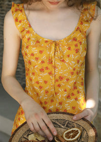 Golden Meadow Floral Ribbon Mini Dress
