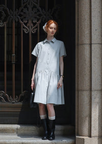 Morning Sketch Button-Up Flared Shirt Dress