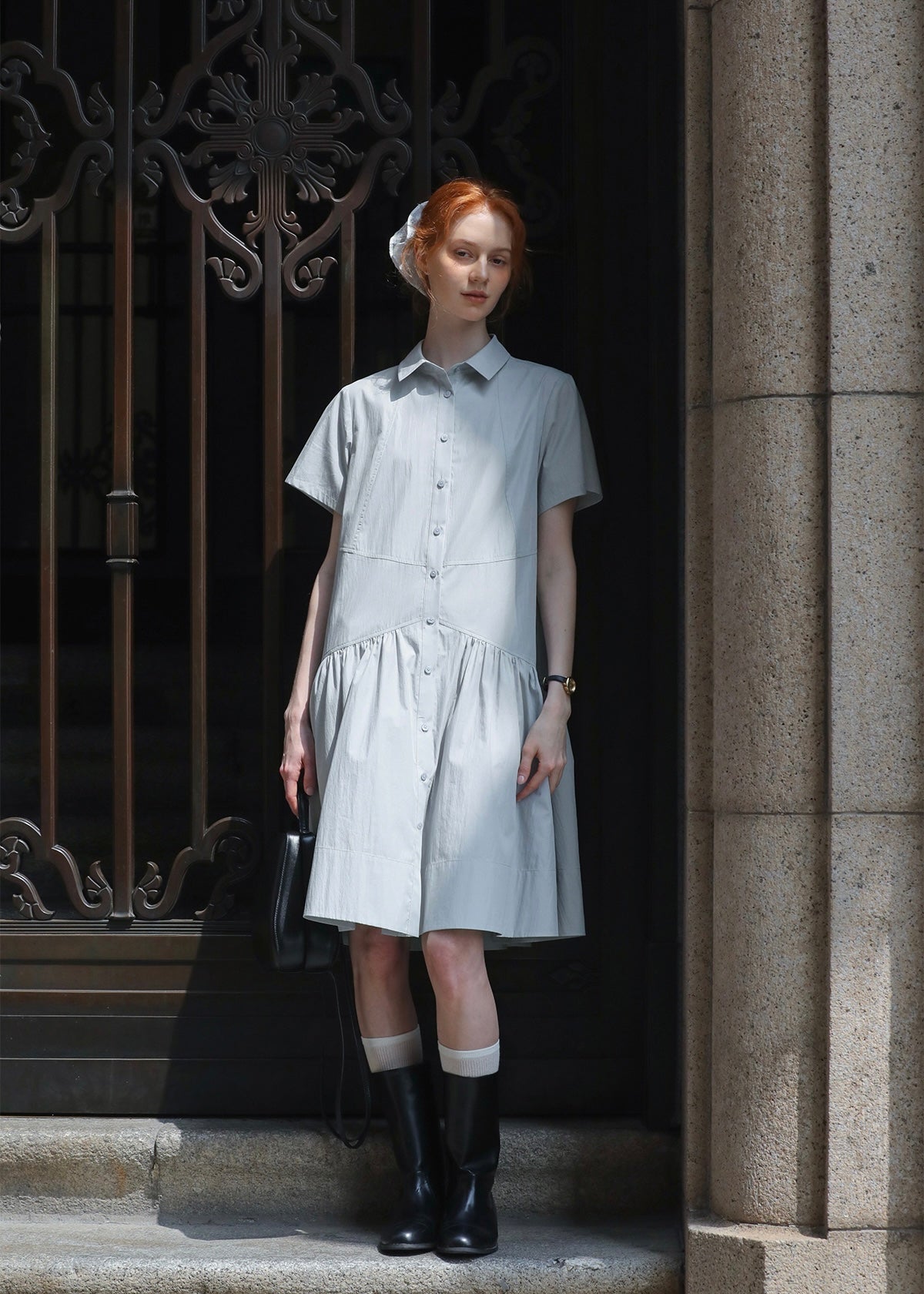 Morning Sketch Button-Up Flared Shirt Dress