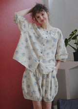 Blue Breeze Cotton Gauze Pajama Set Floral Loose Fit Summer Homewear