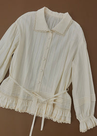 Rromantic Vintage Lace Ruffle Tie Waist Blouse