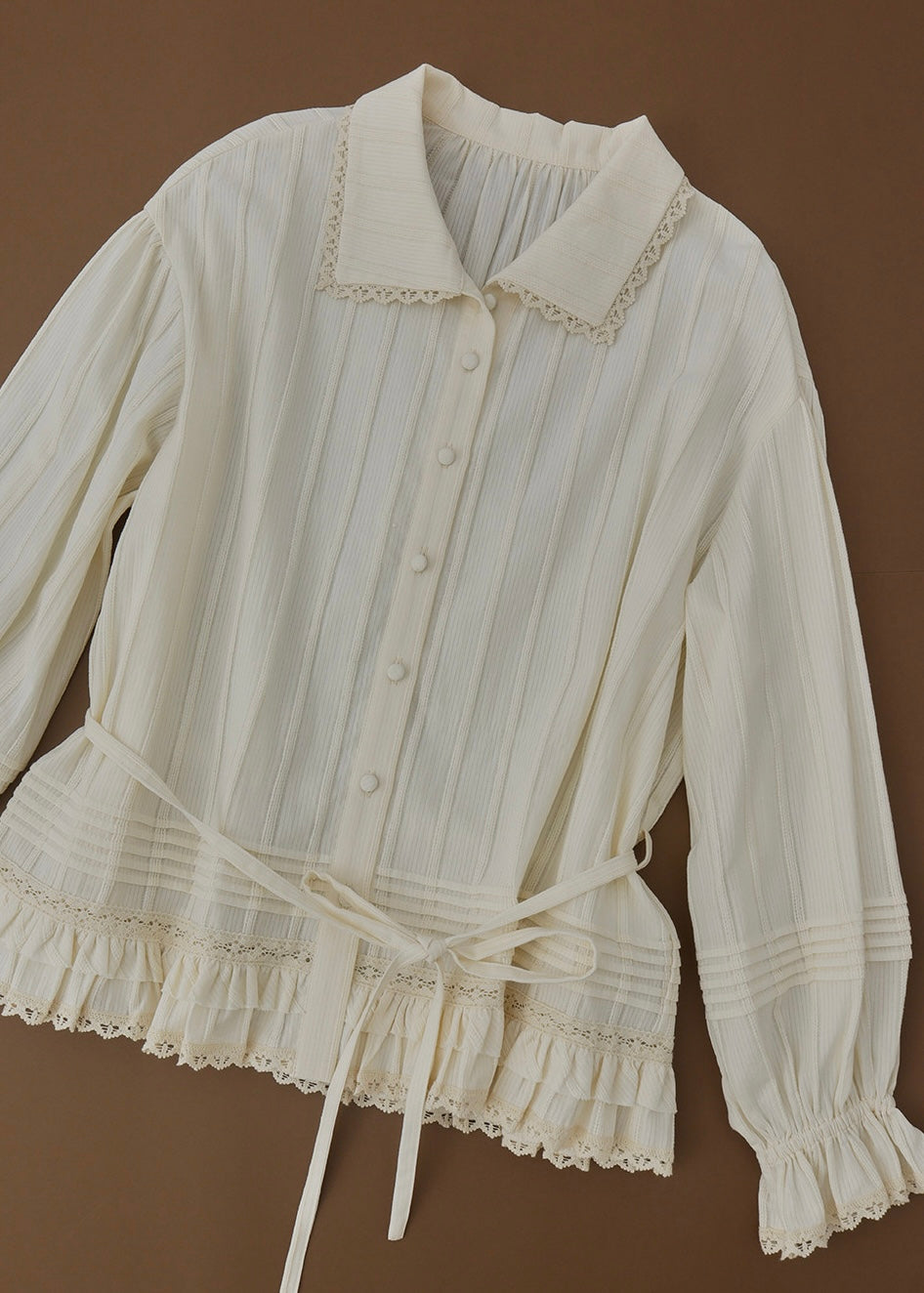 Rromantic Vintage Lace Ruffle Tie Waist Blouse