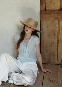 Mirelle Soft Ribbon Knit Top V-Neck Short Sleeve Summer Top(2COLOR)
