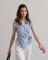 Elin Sky Wrap Tie Short Sleeve Blouse