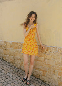 Golden Meadow Floral Ribbon Mini Dress