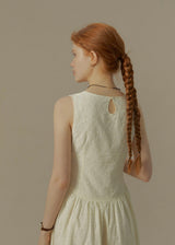 Warm Ivory Textured Sleeveless A-Line Dress