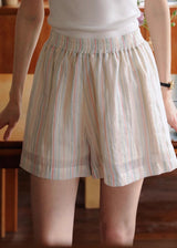 Morning Haze Soft Stripe Set | Pastel Vintage Shirt & Shorts Outfit