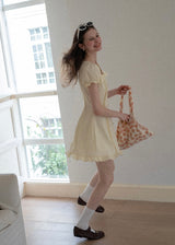 Lemon Meringue Soft Glow Vintage Puff Sleeve Mini Dress