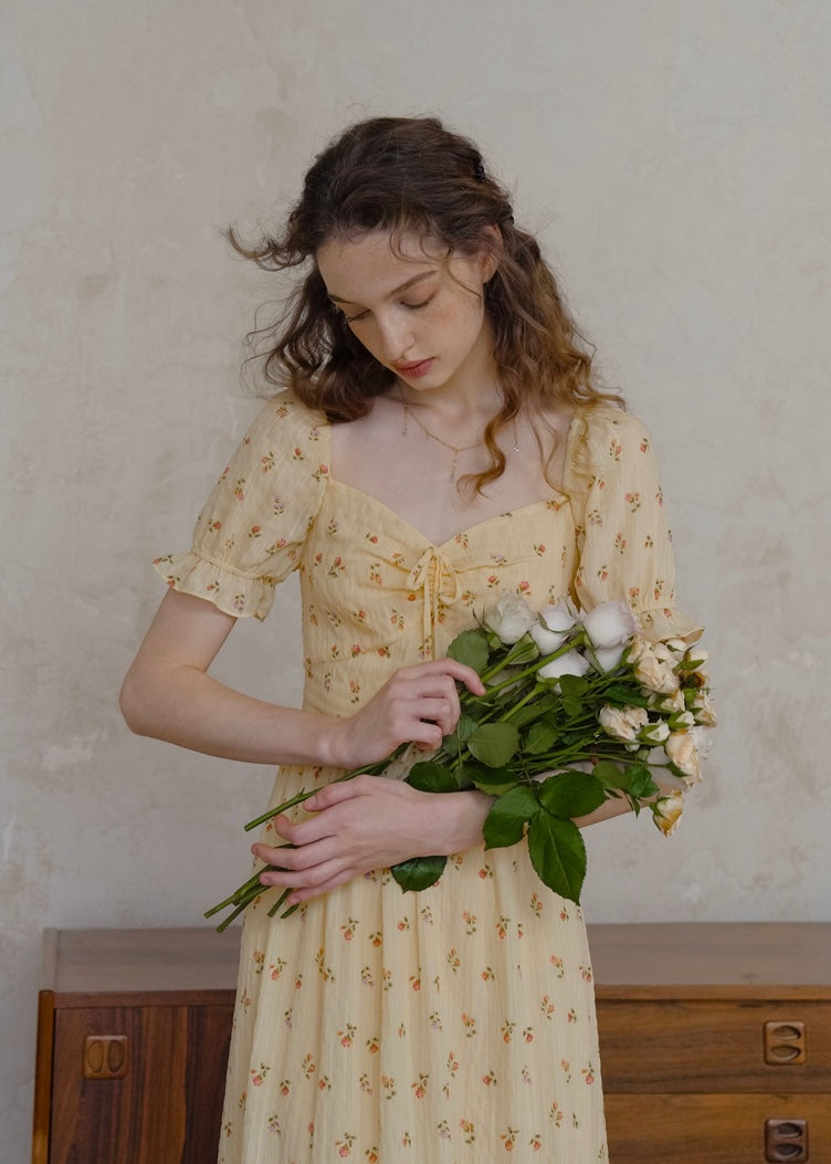 Marigold Whimsy Yellow Floral Cottage Dress