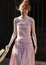 Cherry Grid Sundress | Red Check Sleeveless Vintage Dress