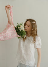Evelyn Eyelet Blouse | Vintage White Cotton Shirt with Pintuck and Lace Collar