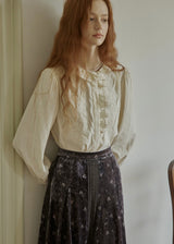 Romantic Cream Lace Embroidered Ruffle Collar Vintage Blouse