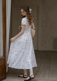 Clair de Soft White Floral Shirred Dress