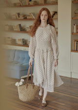 Vintage Floral Smocked Waist Ruffle Neck Long Dress
