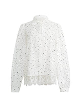Romantic Polka Dot Lace Trim Blouse with Tie Neck