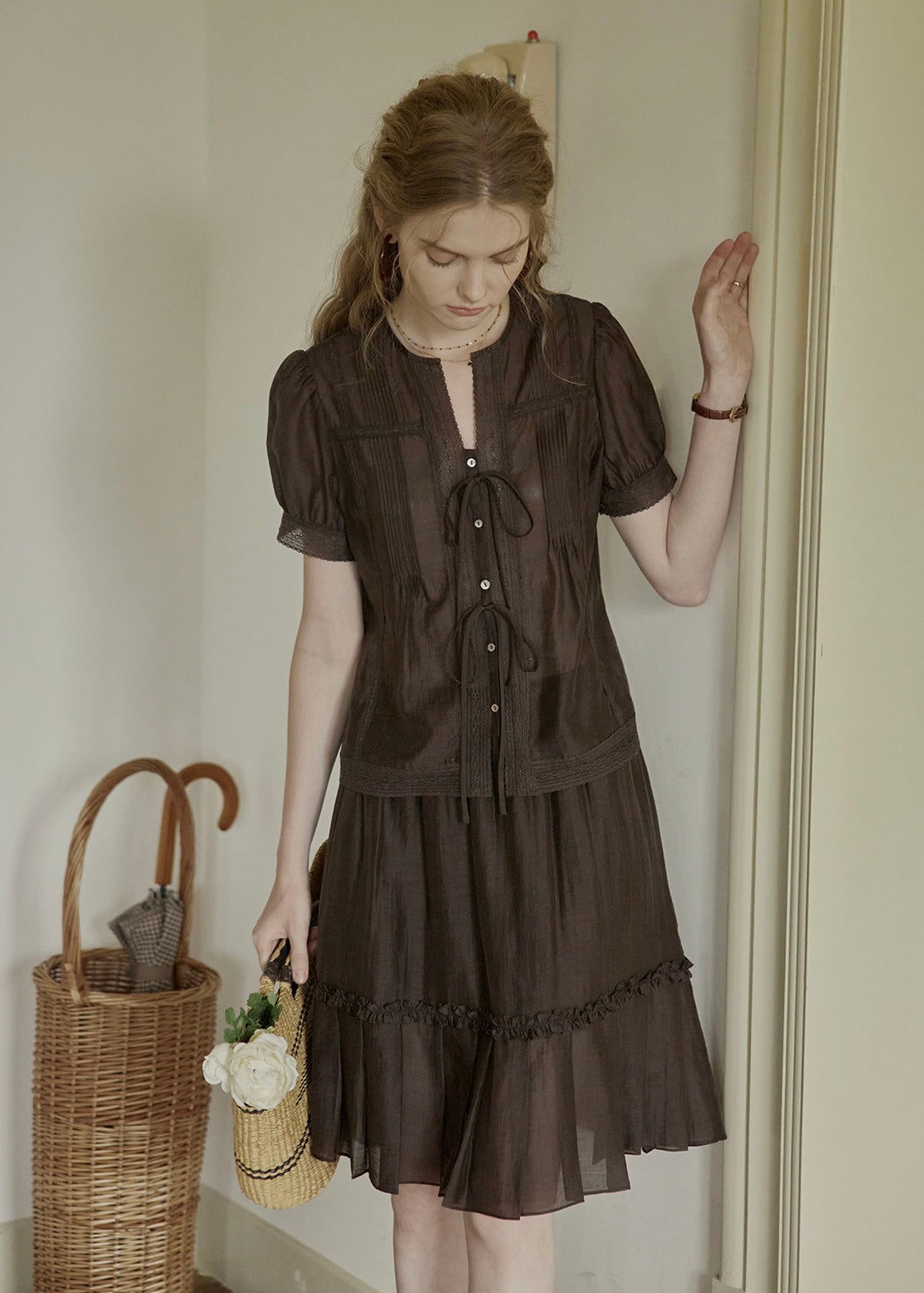 Velour Cocoa Tie Lace Ramie Set