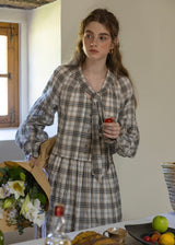 Vintage Check Long Sleeve Tiered Dress