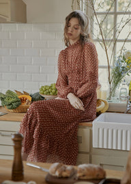 Amber Soft Tide Vintage Floral Chiffon Dress