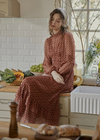 Amber Soft Tide Vintage Floral Chiffon Dress