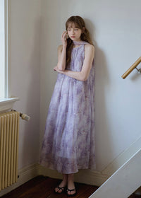 Lilac Veil Flowing Halter Maxi Dress